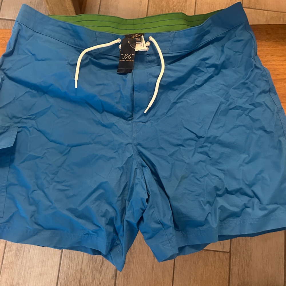 Brooks Brothers 346 Swim Trunks Bathing Suit  40 Blue Board Shorts Cargo Pocket